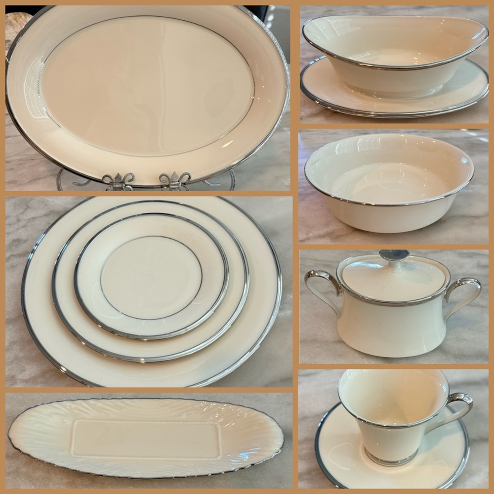 Vintage Lenox Solitaire Ivory China Set for 7 with Platinum Trim